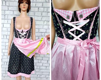 black Pink floral Dirndl Dress S Oktoberfest Clothing bavarian dress German Dress Festival Dress Folk Dress oktoberfest dress