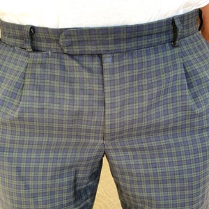 blue Plaid Pants XL Retro Pants Mens Pants Checkered Pants Vintage Tartan Pants Golf Pants Disco Pants pleated Pants bottom plaid Trousers image 3