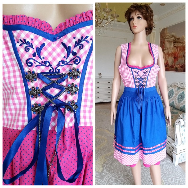 German Dress with apron pink Gingham Dirndl Dress Oktoberfest Etsy