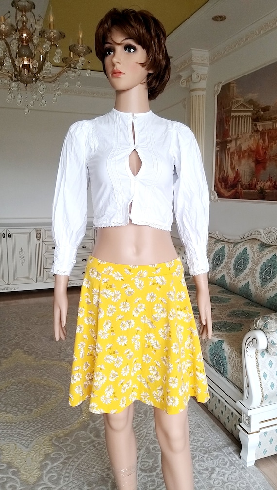 yellow skirt daisy print skirt skater skirt flora… - image 2