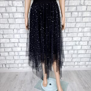 sheer skirt XL star print skirt witch skirt  black tulle party skirt Galaxy celestial Skirt prom skirt mesh skirt Evening Transparent Skirt