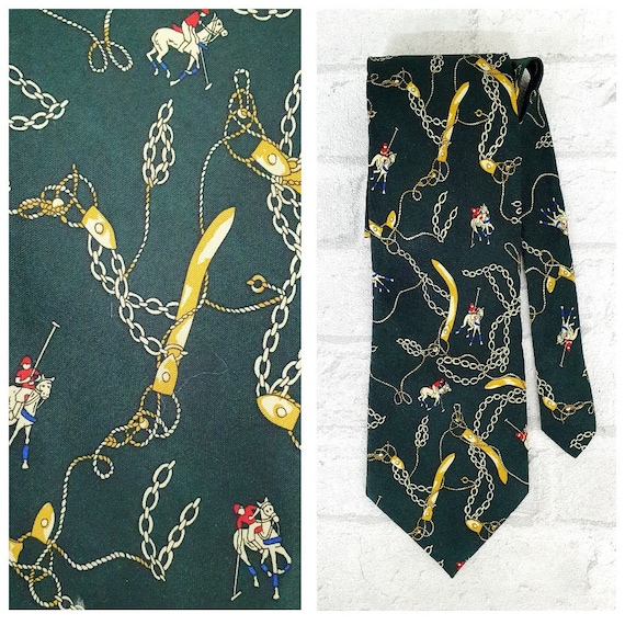 Green tie silk tie animal tie animal Necktie hors… - image 1