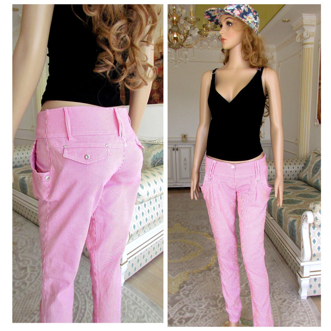 Womens Striped Pants Chino Pants Retro Pants Womens Pants Etsy