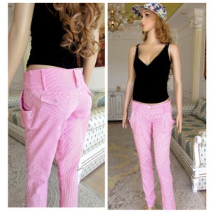 dames gestreepte broek chino broek retro broek damesbroek wit roze broek golfbroek discobroek M werkbroek srtiped broek formele broek