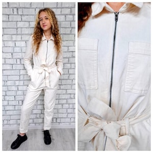 womens Coveralls M corduroy pants ivory Overall vintage corduroy jumpsuit Pants ivory corduroy Coveralls Retro Coveralls grunge overalls