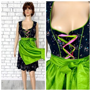 neon Black Dirndl M trachten  floral  Dirndl Dress Oktoberfest Clothing Bavarian German Dress Festival Dress Folk Dress oktoberfest dress