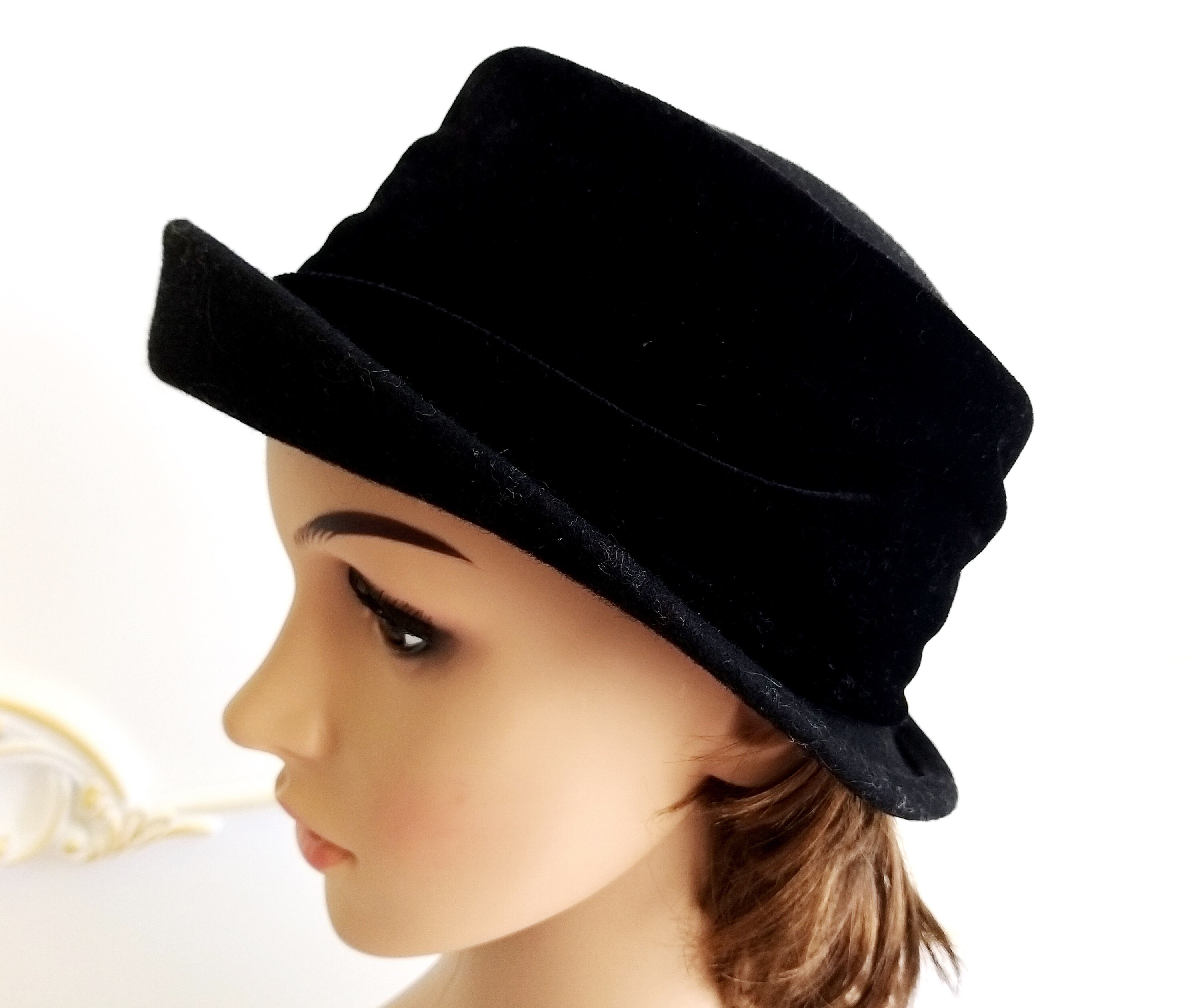 Velvet black bucket hat women accessories black velvet hat Etsy