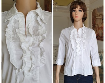 H&M womens blouse white blouse Ruffle blouse  everyday blouse  Victorian Blouse pirate blouse Victorian style Edwardian formal blouse  S