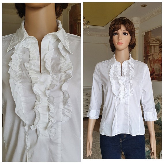 H&M womens blouse white blouse Ruffle blouse  eve… - image 1