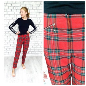 Men's Red Tartan Pants / Slim Fit Men's Pants / Men's Plaid Fabric