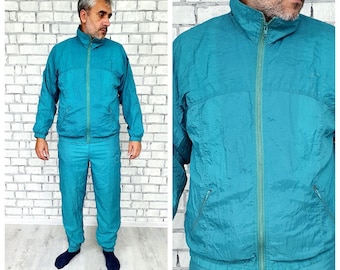 green track suit M  Men&#39;s track suit 90s  green sport suit vintage Men&#39;s sport pants Men&#39;s windbreaker track top