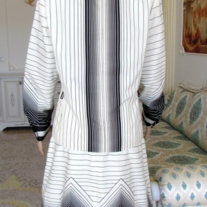 Womens suit vintage mod suit 70s suit ivory Striped suit ivory black suit Two Piece suit skirt suit formal suit M long sleeve suit image 9