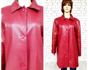 womens  leather blazer XL/2XL burgundy leather coat womens Leather coat burgundy blazer womens Leather Trench Coat leather Jacket