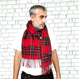 warm scarf red plaid scarf wool mens scarf Winter Scarf Checkered Scarf fringed scarf Tartan Scarf scotland scarf retro scarf