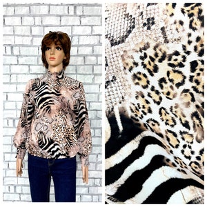 turtleneck XL animal print blouse animal top safari blouse  high collar High Neck Blouse leopard tiger blouse snake blouse leopard tiger top