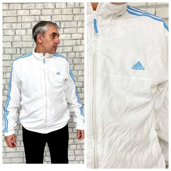 white Adidas windbreaker Adidas Jacket athletic jacket Outerwear track suit top  travel jacket outdoor jacket oversize autumn Jacket XL