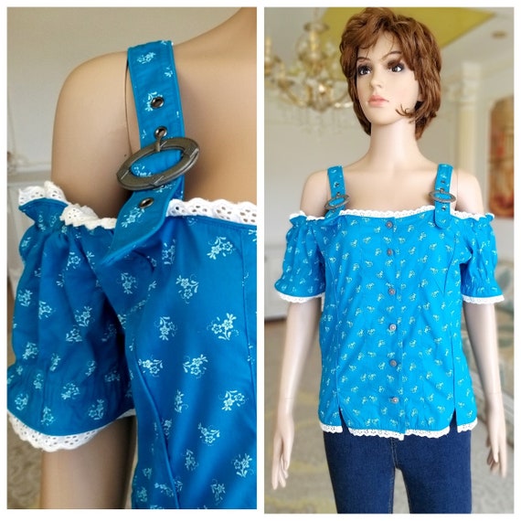 blue dirndl top L Dirndl Blouse Crop Blouse folk b