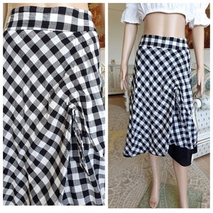 womens skirt Vintage Gingham skirt plaid skirt  2XL black white Skirt Boho Skirt Midi Skirt skater Skirt Houndstooth Skirt