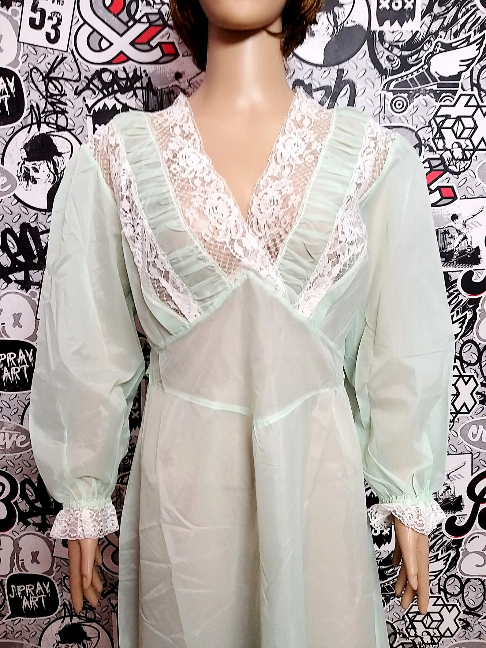Bridal lingerie L green nightgown wedding lingerie green Slip | Etsy