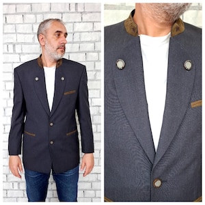 men blazer L Oktoberfest Clothing retro blazer Oktoberfest Gray  blazer folk blazer Dirndl jacket  Bavarian trachten Austrian blazer