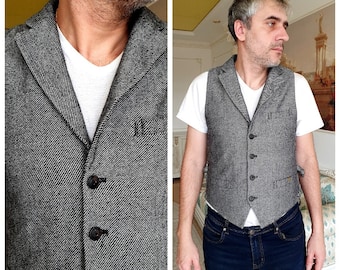 mens Vest mens wool Vest Vintage  wool Top gray Vest  Herringbone vest Tweed Vest Vintage  waistcoats Retro Vest Halter Vest M