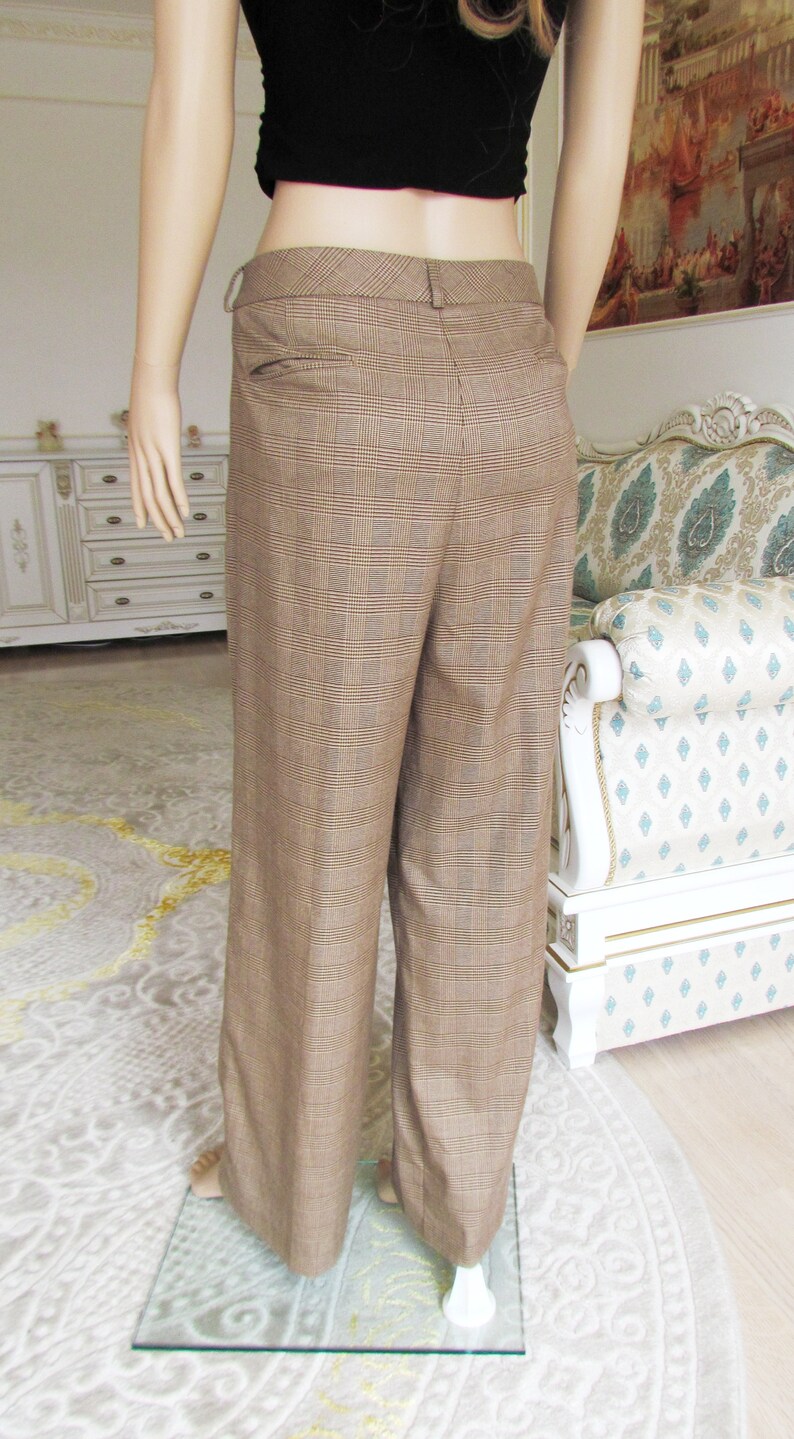 boho pants Chino pants 80s brown Plaid pants suit pants Retro Pants brown Pants Vintage Golf Pants L work Pants Plaid Trousers image 2