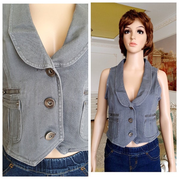 steampunk clothing women Vest Steampunk Vest M gray Vest Vintage Cotton Vest sleeveless top gray Vest military style Vest