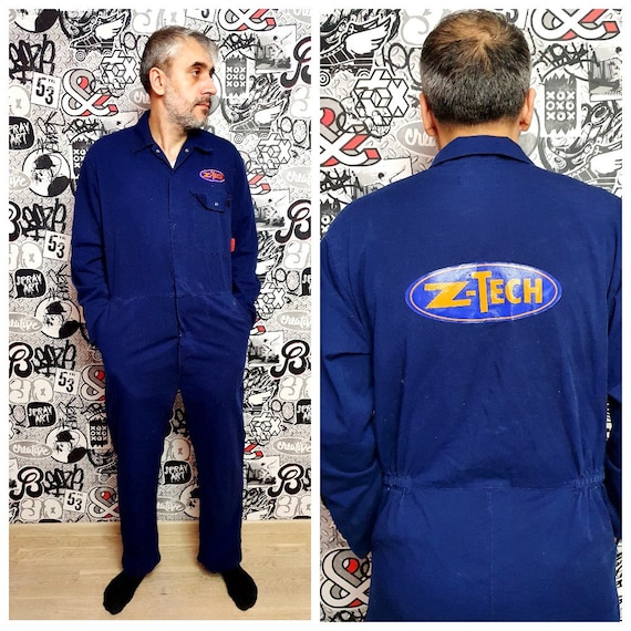 One Piece Blue Coveralls Vintage Blue Jumpsuit Mens Overalls Mens Coveralls Utility Workwear Mechanic Uniform L Etsy