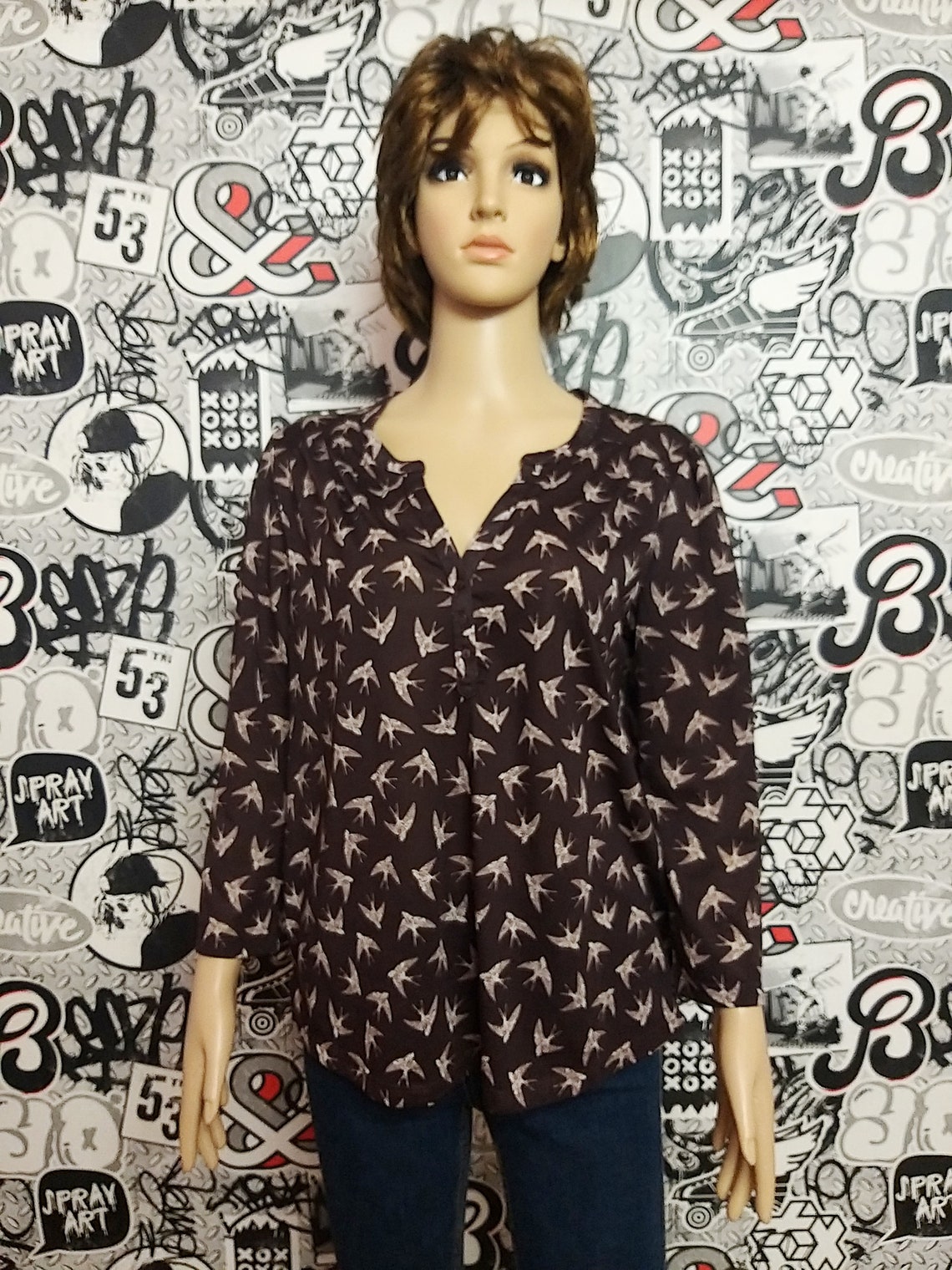 Bird Print Shirt Womens Shirt Womens Bird Shirt Bird Top Bird Etsy