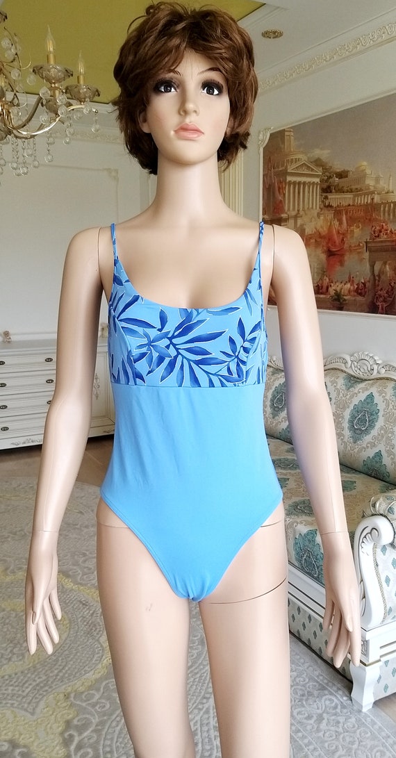 women Swimwear Vintage floral swimsuits 90s  blue… - image 7