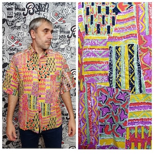 Abstract shirts festival shirt Abstract print boho shirts hippie shirts Short sleeve shirt mens summer shirt Casual  Multicolor  shirts XL