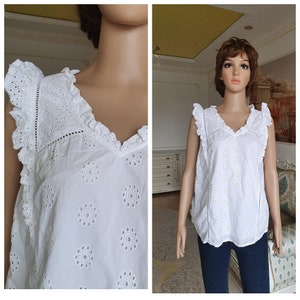 top de cultivo blanco L Ruffle top mujeres top verano top verano Blusa Vintage mujer Blusa blanca Top Ruffle blusa playa Blusa playa top