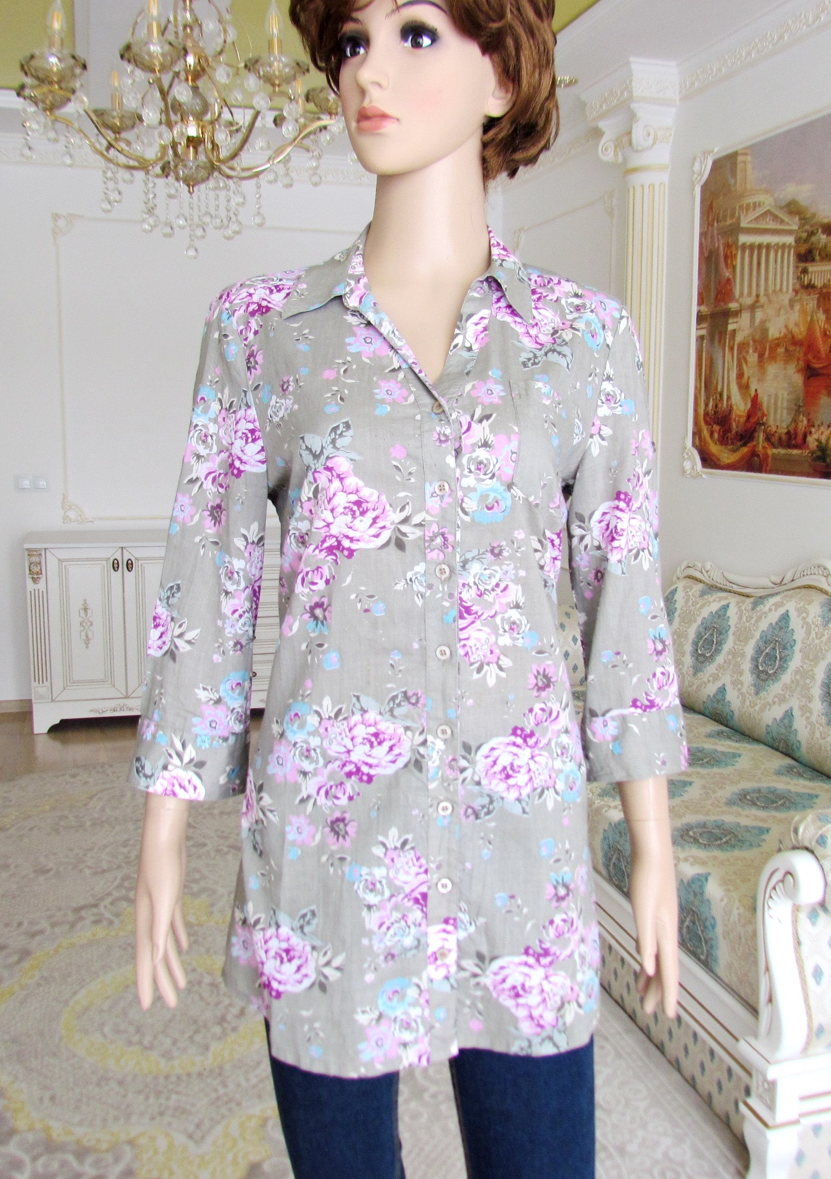 Floral Clothing Vintage Womens Shirt 80s Floral Shirt Floral Etsy