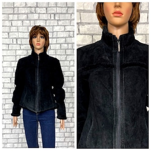 Blouson en cuir véritable Blouson femme M noir Blouson en cuir noir Blouson court noir Blouson en daim noir Blouson zippé
