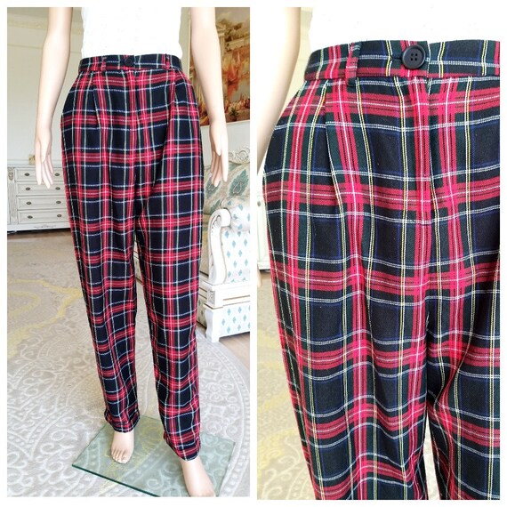 Red Plaid Pants womens Plaid Pants Retro Pants womens Pants Etsy