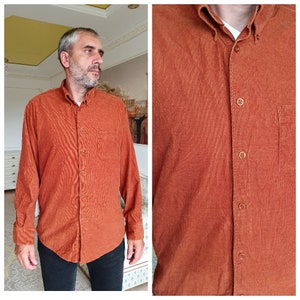 mens clothing mens Shirt 90s shirt Brown Shirt mens Corduroy Shirt long sleeve shirt Streetwear Shirt Button Up Shirt retro shirt XL
