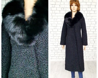 polar fox fur Collar Genuine Curly Lamb Fur coat womens coat S BLACK coat BLACK fur coat winter coat Warm coat persian lamb coat Peacoat