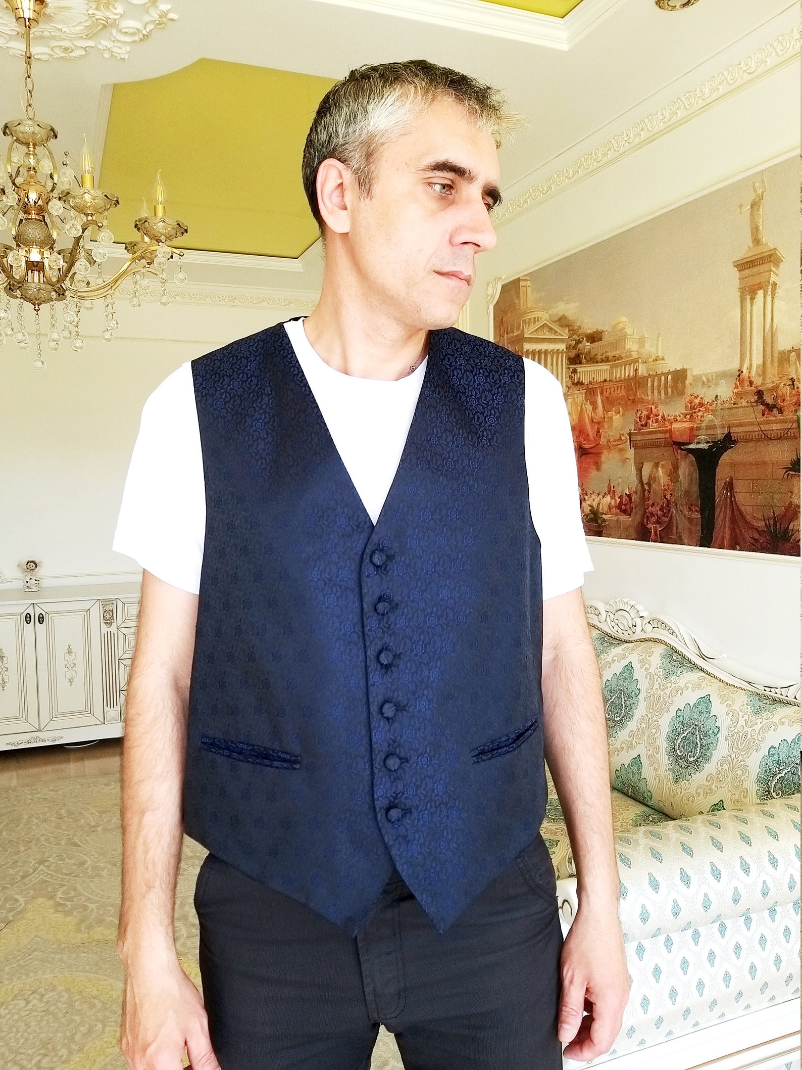 Floral vest mens boho vest Flower vest mens vest wedding Etsy