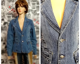 womens jeans blazer women blazer 90s women Denim blazer vintage Blue jeans blazer Blue blazer Hipster blazer Boho blazer M