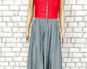 RED linen floral Dirndl Dress M Oktoberfest Clothing bavarian dress German Dress Festival Dress Folk Dress oktoberfest trachten