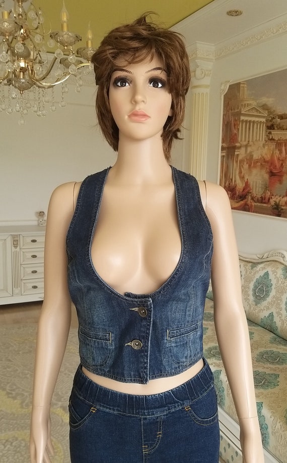 womens denim Vest S Vintage BLUE denim Top BLUE je