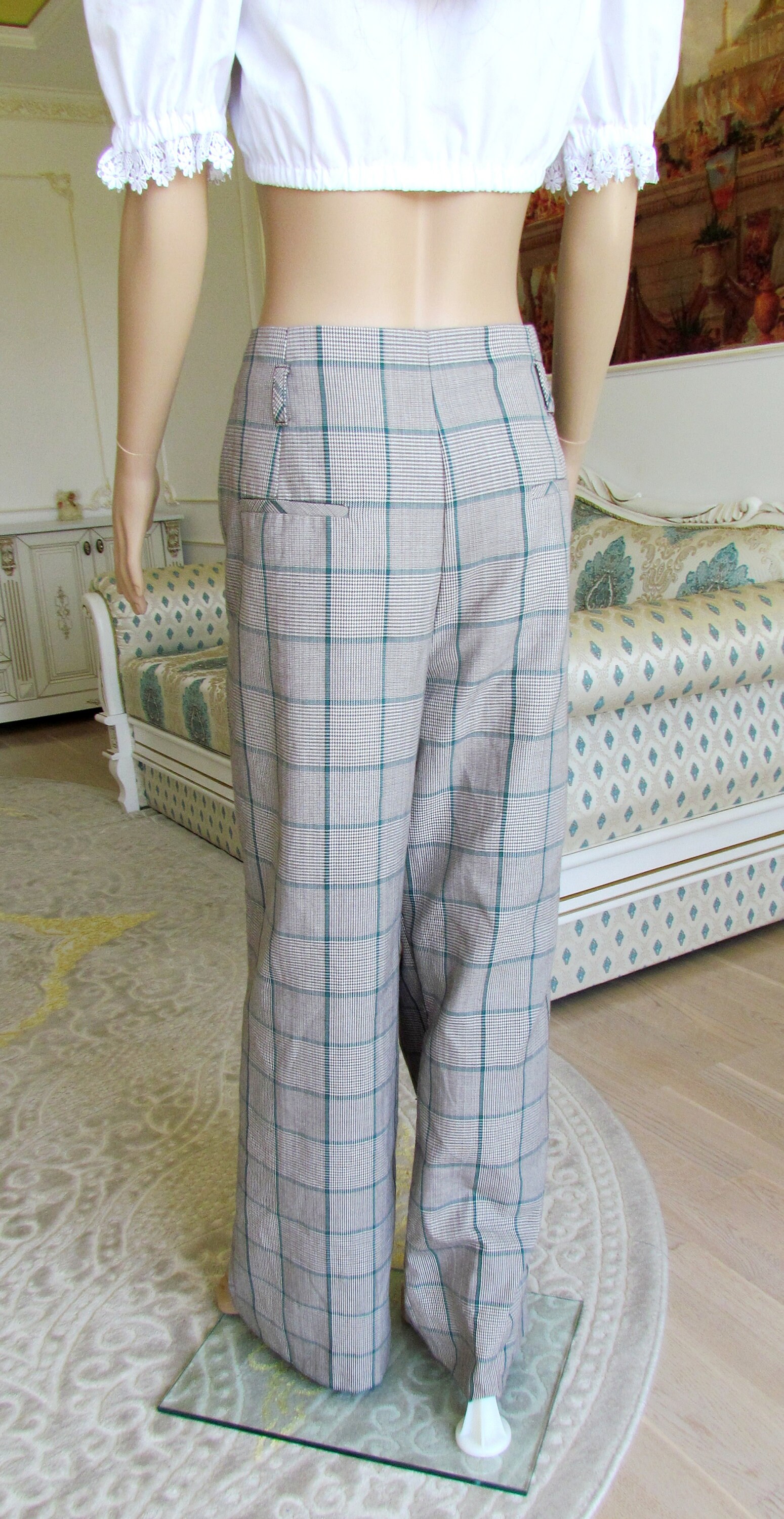 GREEN GRAY Plaid Pants Plus Size Pants Retro Pants Women Pants Etsy