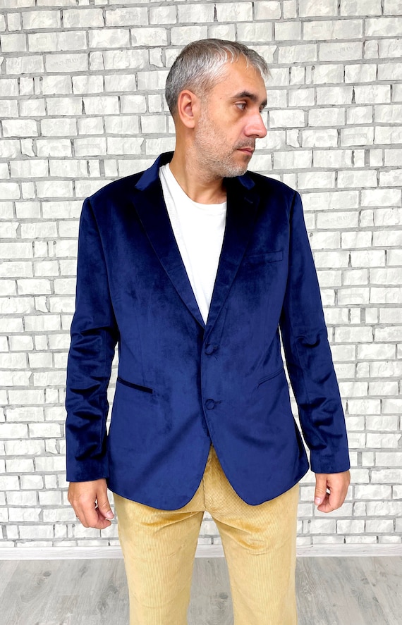 navy blue velvet blazer mens velvet jackets Mens … - image 2