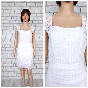 white wrap dress S wedding dress white sundress white dress boho dress mini dress summer dress vintage eyelet dress beach dress