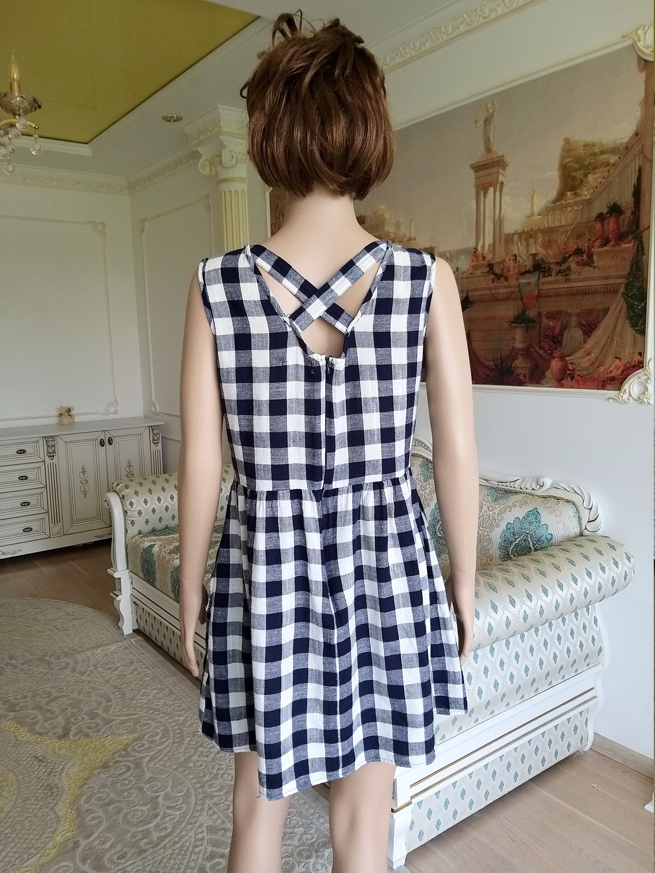 Navy Checkered Dress main image 1