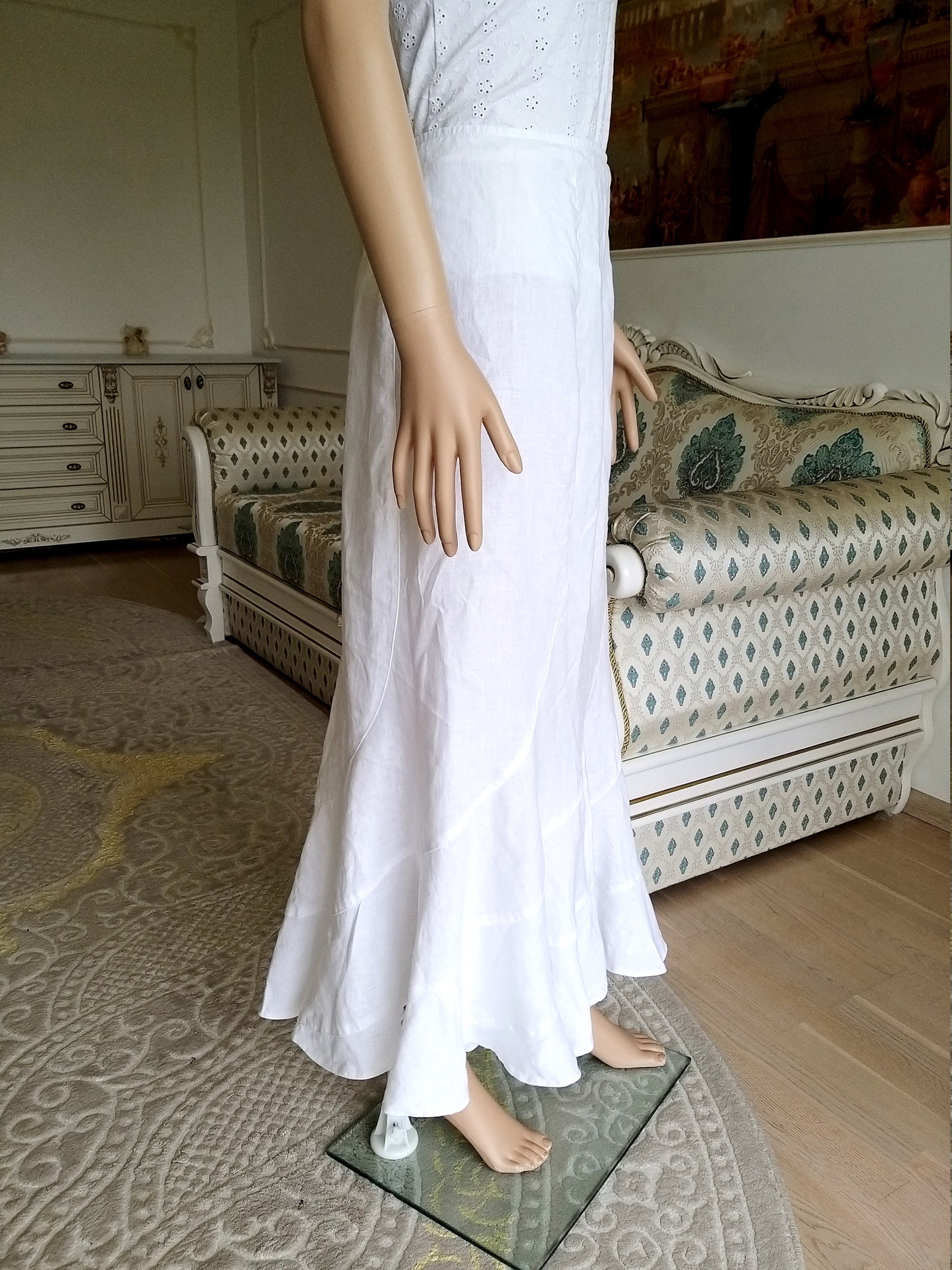 White Linen skirt womens skirt XL White skirt white long skirt Etsy