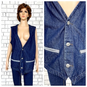 jeans Vest 2XL BLUE denim Top womens denim Vest Vintage BLUE jeans Top jeans Vest cotton Top womens Vest waistcoats Retro Vest cotton Vest