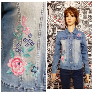 Womens denim jacket XS embroidered jacket women Denim blazer Denim jacket Womens jacket  jean jacket spring jacket Hipster jacket