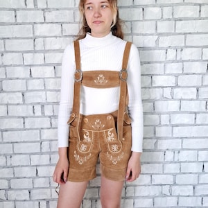 Womens Beige Leather Lederhosen  S Oktoberfest Clothing Oktoberfest Costume  Bavarian shorts German costume trachten Oktoberfest Trousers