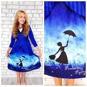 9 y. girl dress mary poppins costume halloween dress mary poppins dress women mary poppins Print cosplay blue fancy dress halloween Clothing